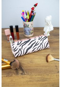 Resim Kalem Kutusu Pastel Renk Zebra Pembe-siyah Vegan Deri Kalemlik V 