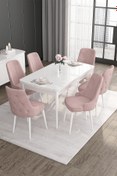 Resim Canisa Roy Serisi 80x132 Mdf Beyaz Masa Takımı Ve 6 Pembe Sandalye 