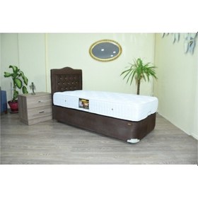 Resim Bengimobilya Baza-Başlık Ortoped Yatak Tay Tüy Kahve Silin Kumaş Model Metal F 