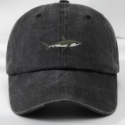 Resim Vintage Shark Nakış Beyzbol Şapkası, Klasik Yıkanmış Aşınmış Şapka, Ayarlanabilir Yumuşak Nefes Alabilir Nem Emici Ördek Gagalı Şapka, %100 Polyester, Elle Yıkanabilir/Kuru Temizlik 