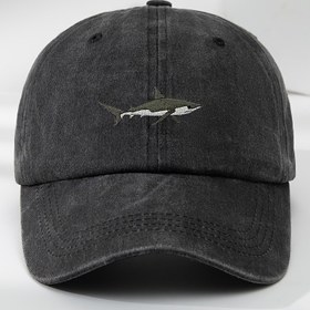 Resim Vintage Shark Nakış Beyzbol Şapkası, Klasik Yıkanmış Aşınmış Şapka, Ayarlanabilir Yumuşak Nefes Alabilir Nem Emici Ördek Gagalı Şapka, %100 Polyester, Elle Yıkanabilir/Kuru Temizlik 