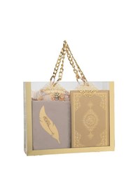 Resim Kuran + Seccade + Tesbih + Zikirmatik + Ayraç Hediye Seti Çanta Boy, Gold 