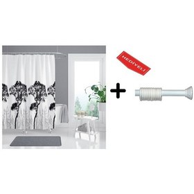 Resim Banyo Duş Perdesi 3391 120x200 Perde Borusu Askı Aparatı 90x130 Hediyeli Çok Renkli 