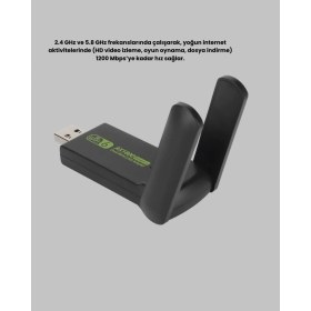 Resim Pilelistore- 1200 Mbps Dual Band Wifi Adaptör – 5.8g & 2.4g Çift Antenli 