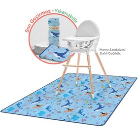 Resim Minimono Mama Sandalyesi Altı ve Aktivite Bakım Örtüsü - Sıvı Geçirmez Kaydırmaz Yıkanabilir - 145x120cm - Mavi - Turkuaz / Standart 