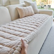 Resim 1 adet basit modern tarz kalın peluş kaymaz kanepe örtüsü, fırfırlı kenarlı modern lüks el yapımı peluş kaymaz koltuk yastığı, evcil hayvan dostu, nefes alabilir, moda ev dekorasyonu, oturma odası, yatak odası, ofis mobilyaları için uygun 