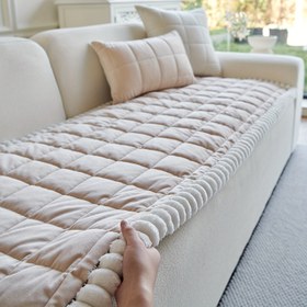 Resim 1 adet basit modern tarz kalın peluş kaymaz kanepe örtüsü, fırfırlı kenarlı modern lüks el yapımı peluş kaymaz koltuk yastığı, evcil hayvan dostu, nefes alabilir, moda ev dekorasyonu, oturma odası, yatak odası, ofis mobilyaları için uygun 