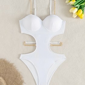 Resim Kadınlar için Tek Parça Mayo, Satış İçin Seksi Askılı Tasarım ve Çizgili Dokuya Sahip, Çapraz Ticaret İçin. 