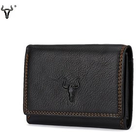 Resim Erkeklerin Crazy Horse Deri Üç Katlı Cüzdanı, Gerçek İnek Derisi Kredi Kartı Tutucu, Polyester Astarlı, Düz Renk, Rahat Tarz 