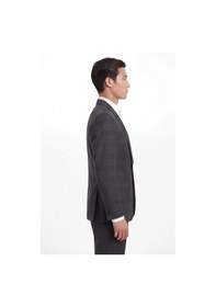 Resim Giotelli Erkek Koyu Gri Dar Kesim Slim Fit %100 Yün Ekose Dokuma Normal Bel 6 Drop Takım Elbise 