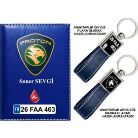 Resim Plakanıza Özel Proton Logolu Lacivert Ruhsat Kabı Ve Anahtarlık 