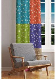 Resim Parçalı Çiçekli Desenli Süet Oturma Odası Salon Fon Perde Baskılı Ekstrafor Büzgü Tek Kanat Prd-1005 Çok Renkli 