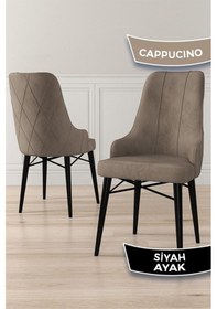 Resim Canisa Neta Serisi, 1.sınıf Babyface Kumaş , Siyah Gürgen Ayak, 8 Adet Cappucino Mutfak Sandalye Siyah 