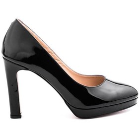Resim Platin Siyah Rugan Platform Topuklu Ayakkabı 