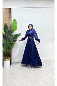 Resim moda crn Elara Zarif Saten Broş Detaylı Tesettür Abiye 