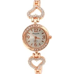 Resim Hanyang Altın Altın Moda Kadın Bilezik Izle Kadın Bayanlar Bilek Saatler Bling Kristal Analog Saat Kadın Elbise Kuvars Izle Montre Femme O140 (Yurt Dışından) 