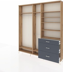 Resim Arges Dolap 9 Raflı 3 Çekmeceli 3 Askılı 220x30x243 Çam-çam/antrasit Atlas Çam/antrasıt 