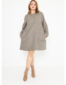 Resim Kutaf Vizon Cep Ve Dikiş Detaylı Büyük Beden Tunik Vizon 