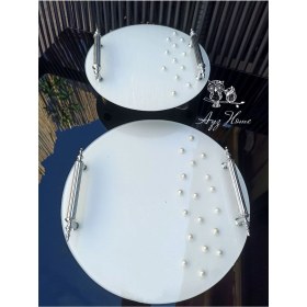 Resim Beyaz Cam 2 Li Söz Nişan Tepsisi /isteme Kahve Sunum - Söz Nişan Yüzük Tepsisi 