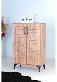 Resim Luna 2 Kapaklı 4 Bölmeli Modern Ayakkabılık - Çam Desenli 70x10 