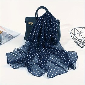 Resim Kadınlar için Bohem Puantiyeli Eşarp - Hafif, Her Mevsim İçin Şifon Şal, Çok Yönlü Boyun Sarma, Seyahat & Plaj Aksesuarı, Makinede Yıkanabilir (Lacivert & Beyaz), Şık Boyun Takısı, Zarif Kumaş, Yumuşak Dokusu 