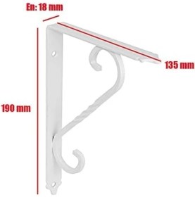 Resim 2 Adet Ferforje Raf Altı Ayak Dekoratif Raf Tutucu Beyaz Montaj Aparatı 135 x 190 mm (Orta Boy) 