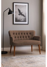 Resim Roma Modern İkili Koltuk - Babyface Kumaş - Ahşap Ceviz Renk Ayak - Kahverengi Kahverengi 