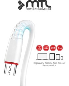 Resim MTL 3.4A USB to Micro USB Silikon Hızlı Şarj ve Veri Aktarım Kablosu 2 Metre MT2023 