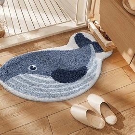Resim Balina Şekilli Peluş Alan Matı - Yumuşak, Kaymaz, Yıkanabilir Polyester Zemin Matı, Gerçekçi Balina Tasarımı ile Yatak Odası, Oturma Odası ve Banyo Dekoru için İdeal, Banyo Matı|Balina Temalı|Makinada Yıkanabilir Mat, Balina Dekoru 