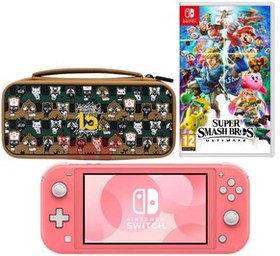 Resim Nintendo Switch Lite Pembe Oyun Konsolu + Monster Hunter + Super Smash Bros Ultimate Nintendo Switch Oyun 