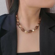 Resim 1 adet Boho Şık Kadın Eliptik Reçine Geometrik Kolye - Vintage Boncuklu Kazak Zinciri, Mermer Renkleri, Günlük Giyim ve Tatil Hediyesi, Her Gün Takı|Geometrik Kolye|Şık Kolye, Kolye 