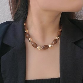 Resim 1 adet Boho Şık Kadın Eliptik Reçine Geometrik Kolye - Vintage Boncuklu Kazak Zinciri, Mermer Renkleri, Günlük Giyim ve Tatil Hediyesi, Her Gün Takı|Geometrik Kolye|Şık Kolye, Kolye 