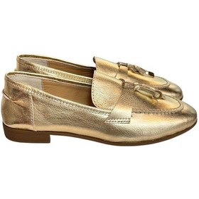 Resim Tufan Shoes Gold Hakiki Deri Loafer Altın 