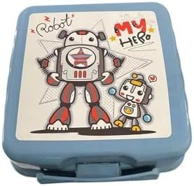 Resim Beslenme Kutusu 4 Bölmeli Robot Buz Mavisi Renk Erkek Figürlü 1 Adet Yemek Saklama Kabı Beslenme Çantası 