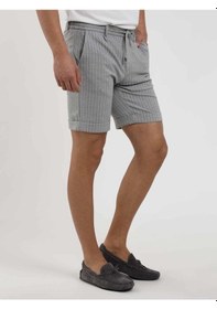Resim Dufy Gri Erkek Slim Fit Çizgili Casual Short - 104668-Gri 