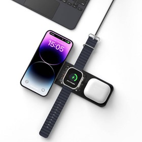 Resim Wiwu Wi-W010 Matrix 3in1 Magnetik Kablosuz Şarj Standı - Siyah 