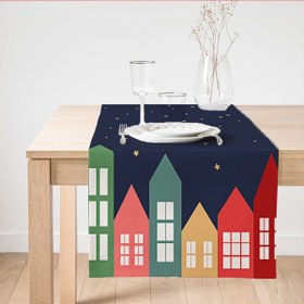 Resim Happy New Year Evler Tasarımlı Dijital Baskılı Dekoratif Süet Runner 