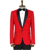 Resim Wessi Nokta Desenli Slim Fit Kırmızı Erkek Smokin Ceket Kırmızı 