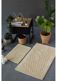 Resim Hcw Poil Bej %100 Pamuk Viskon 2 Parça Banyo Paspas Seti 40 60+60 100 Cm Bej 