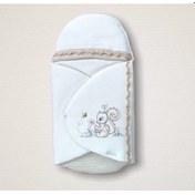 Resim Yenidoğan Minik Sincap Nakışlı Kundak Kız Bebek Battaniyesi Ekru Çok Renkli 