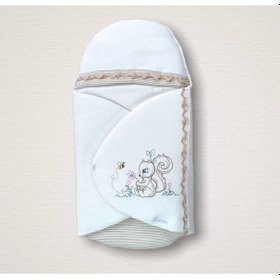 Resim Yenidoğan Minik Sincap Nakışlı Kundak Kız Bebek Battaniyesi Ekru Çok Renkli 