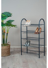 Resim 5 Katlı Metal Ayakkabılık, Geniş Kapasiteli Tel Raf Ayakkabı Düzenleyici, Düzenleyici Raf Siyah 