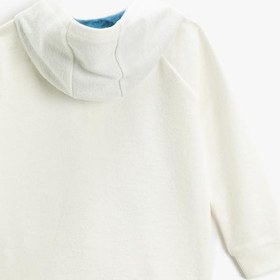 Resim Erkek Bebek Kapüşonlu Fermarlı Hırka Baskılı Uzun Kollu 