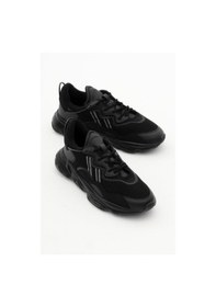 Resim Rahat Kalıp Yüksek Taban Şeritli Bağcıklı Unisex Siyah Spor Ayakkabı Tb248-0 Siyah 