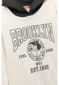 Resim Koton Erkek Bebek Pamuklu Şardonlu Uzun Kollu Baskılı Kapşonlu Sweatshirt Ekru 