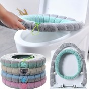 Resim 4 adet Yumuşak Örgü Tuvalet Koltuk Kılıfı, Kalın Yıkanabilir Polyester, Çekme Cordlu Kaymaz Banyo Koltuk Yastıkları 