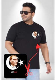 Resim Angemiel Atatürk Türk Bayrağı Sonsuzluk Siyah Büyük Beden Kadın Basic Minimal Baskılı Tişört Siyah 