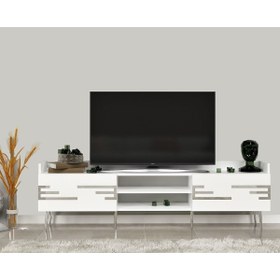 Resim DEMONTE DECOR Adriana 180 Cm Tv Sehpası (ALT MODÜL) Beyaz-gümüş 