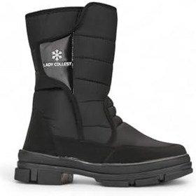 Resim Günlük Içi Termal Kaydırmaz Taban Cırtlı Kadın/Kız Siyah Kar Botu 