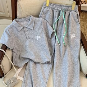Resim Günlük Baskılı Yaka Gevşek Üst ve Pantolon 